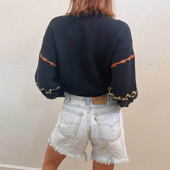Vintage 1990's Desert Embroidered Funky Black Knit Sweater - Picture 4 of 6